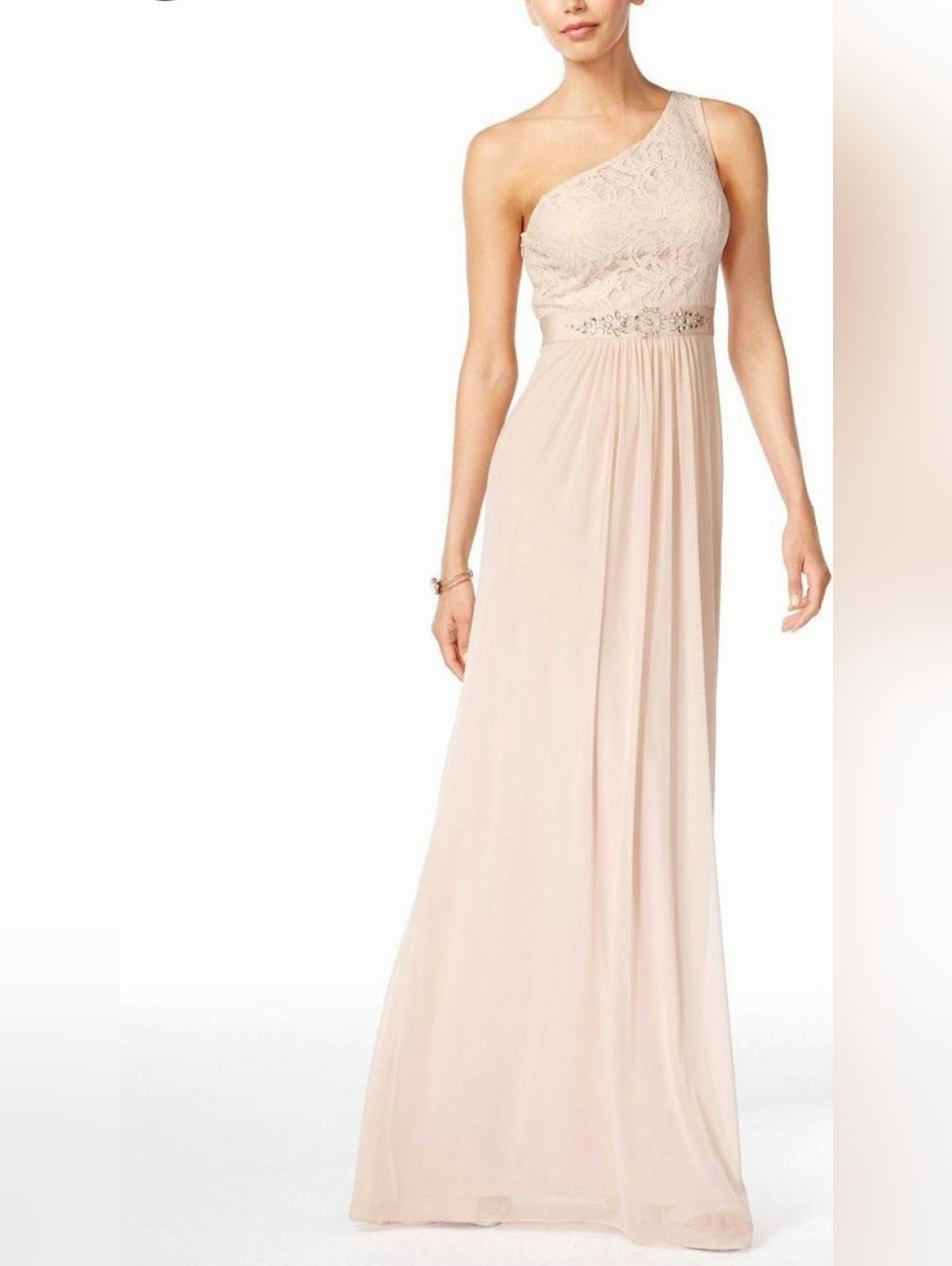 Adrianna Papell Blush Pink Wedding‎ Guest Lace & Chiffon Embellished Gown NWT